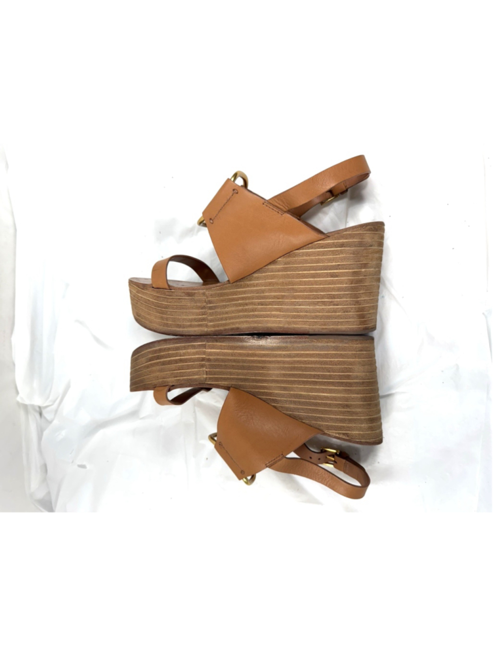 Tory Burch Ravello Tan Leather O-Ring Studded Platform Wedge Sandal size 7 - Picture 7 of 15